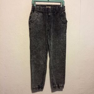 Retro Black Acid Wash Denim Pants, Jeans